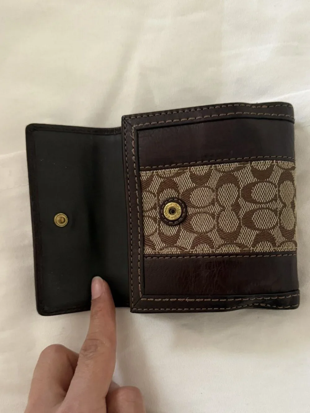 Coach Dark Brown Leather Canvas Wallet